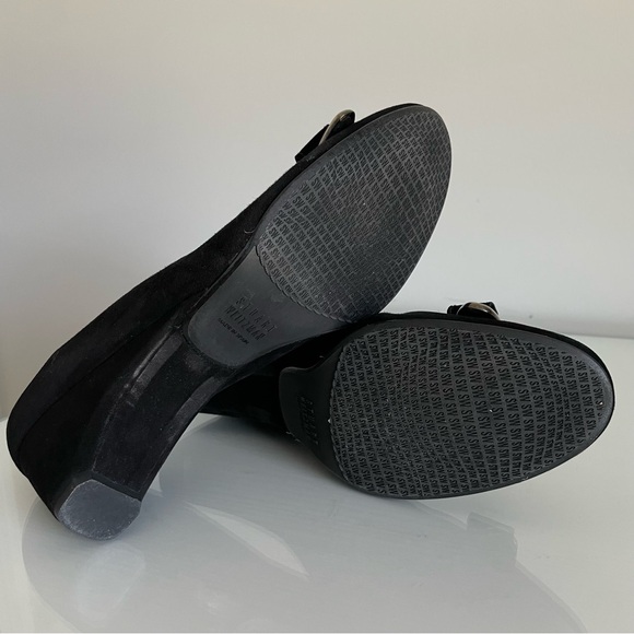 Stuart Weitzman Black Suede Bow Wedge Pump Shoes Size 6.5 - Picture 10 of 12